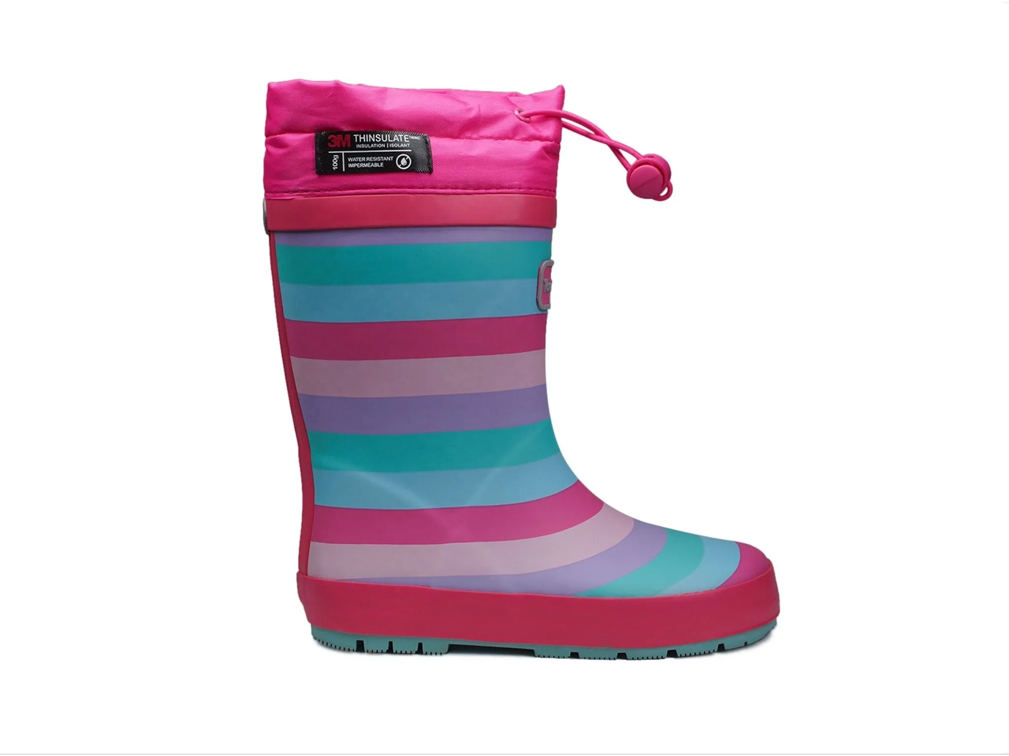 STRIPE Tie-Top Girls Colourful Rain Boots with Fastening
