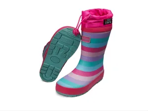 STRIPE Tie-Top Girls Colourful Rain Boots with Fastening