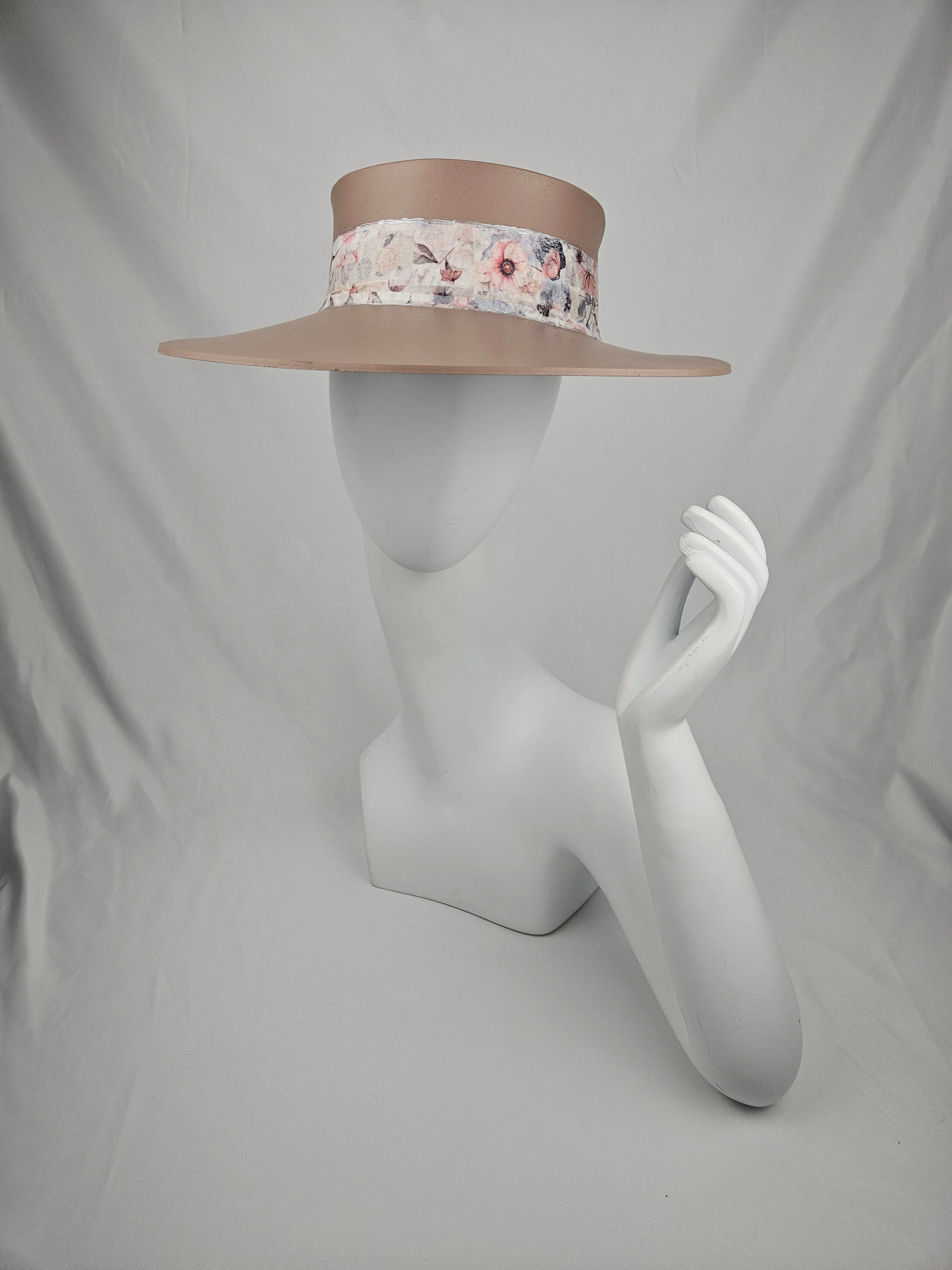 Tall Brown "LadyEVA" Visor Hat with Bold Pink Floral Band