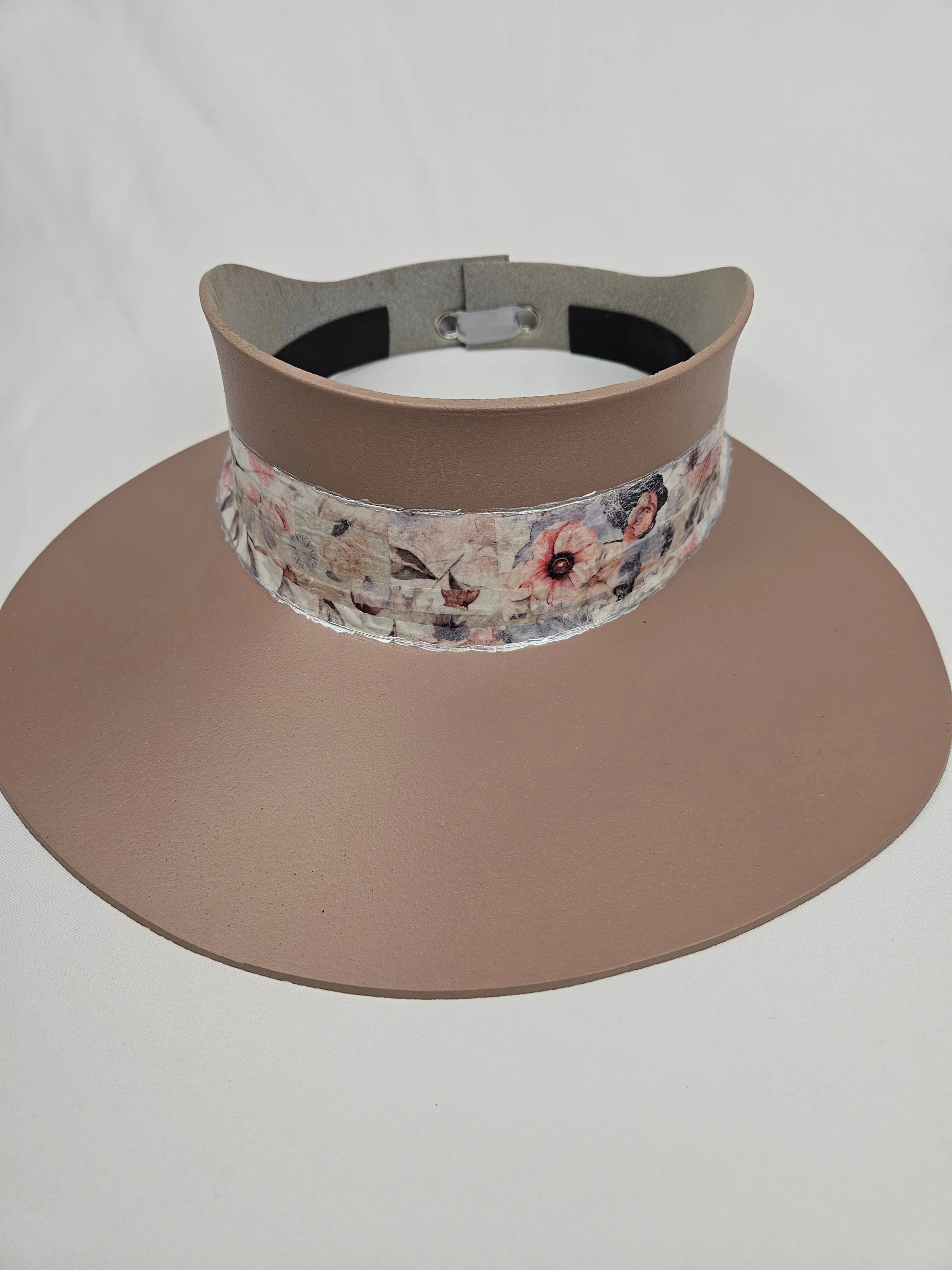 Tall Brown "LadyEVA" Visor Hat with Bold Pink Floral Band