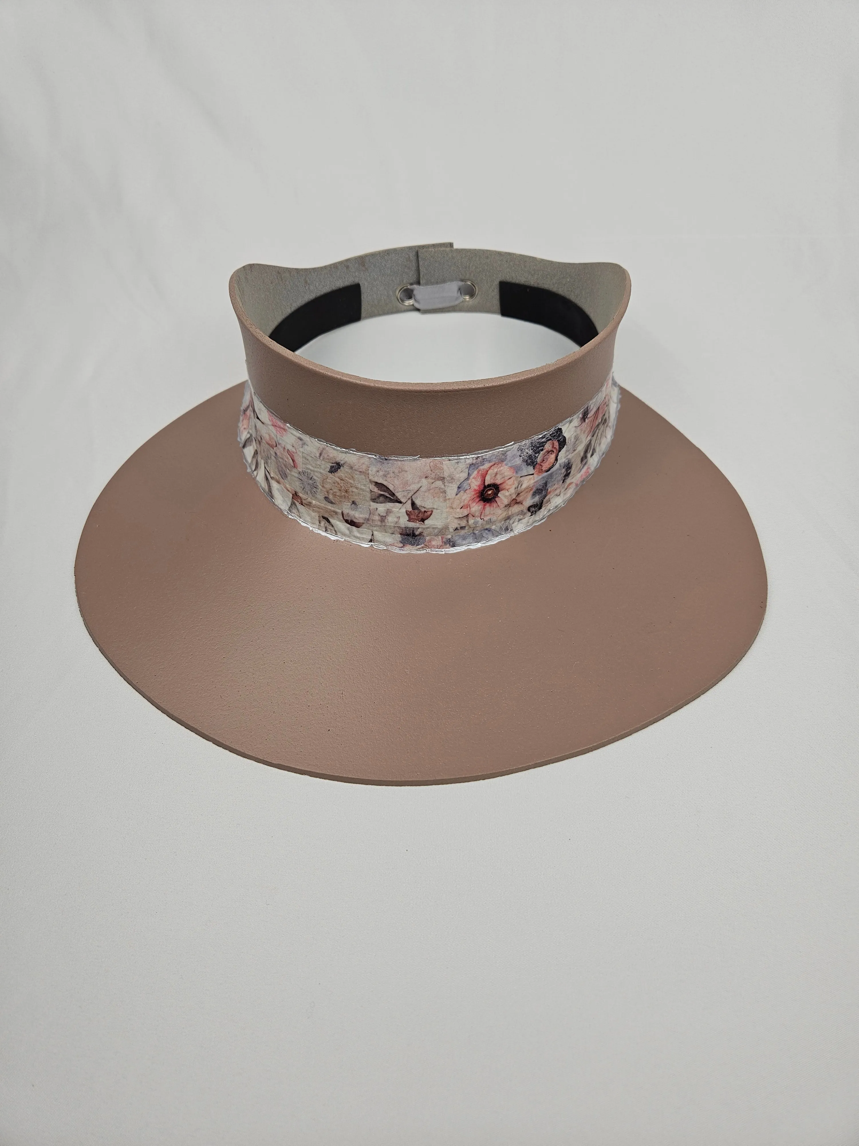 Tall Brown "LadyEVA" Visor Hat with Bold Pink Floral Band