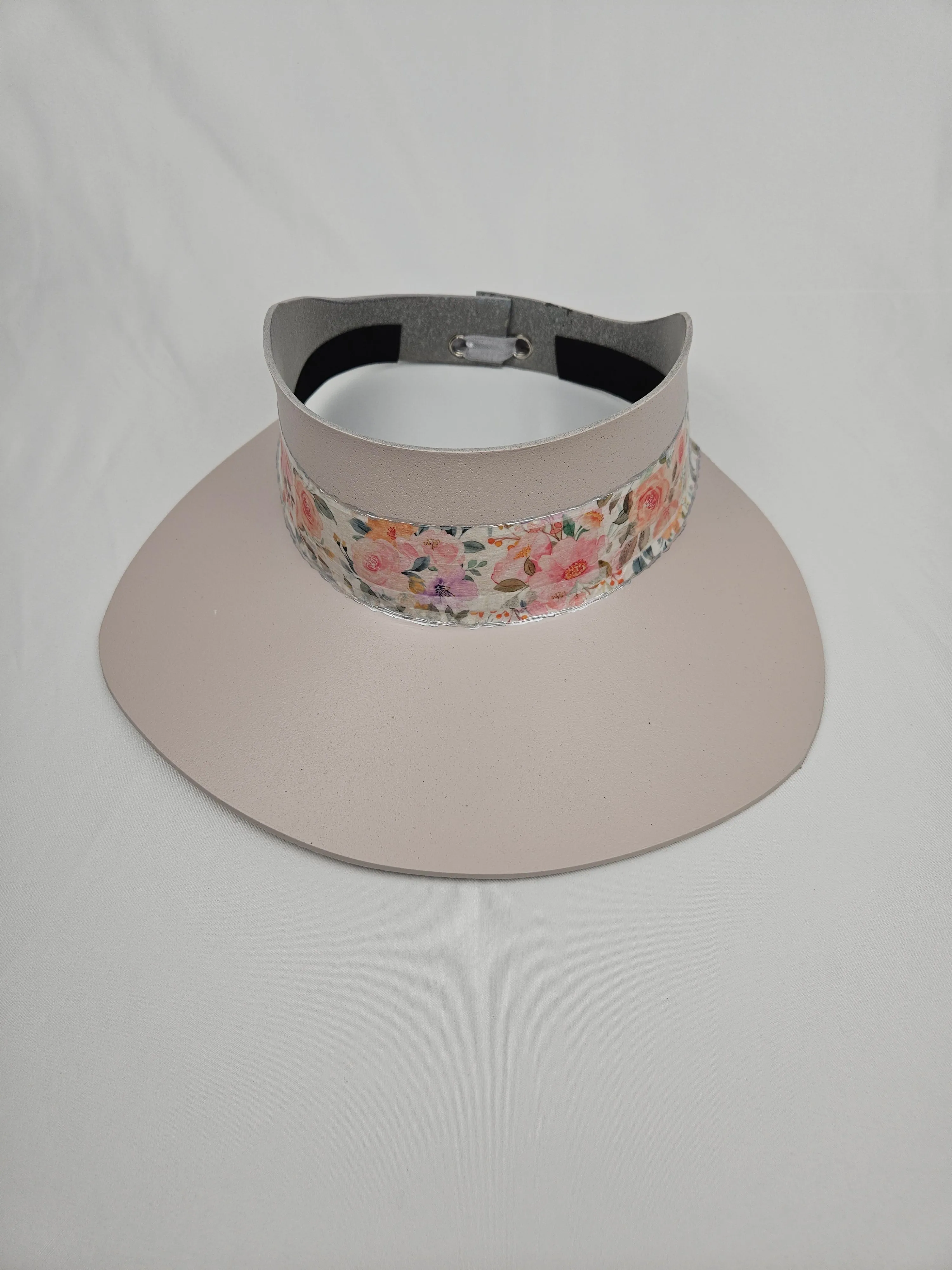 Tall Light Pink "LadyEVA" Visor Hat with Bold Floral Band