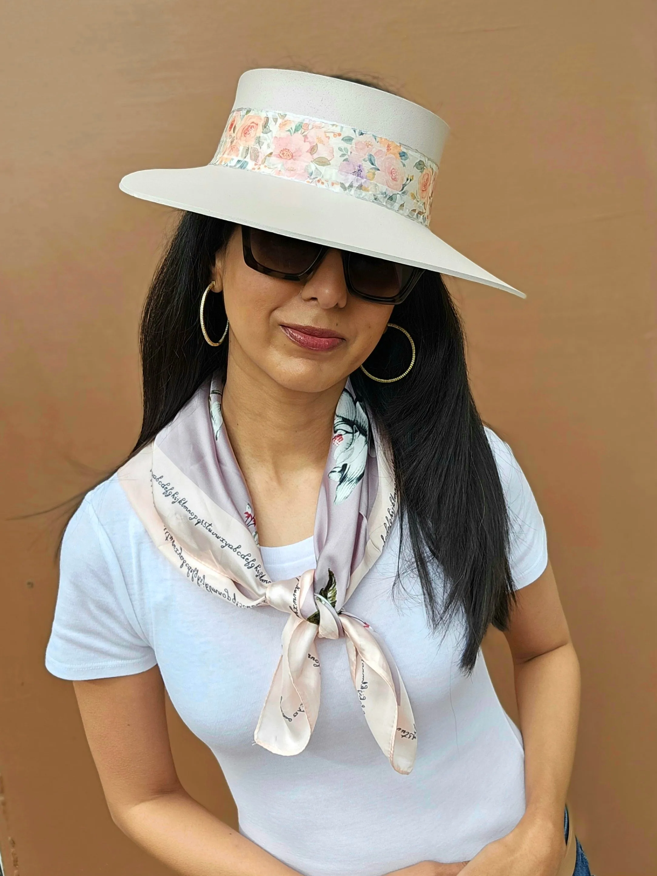 Tall Light Pink "LadyEVA" Visor Hat with Bold Floral Band