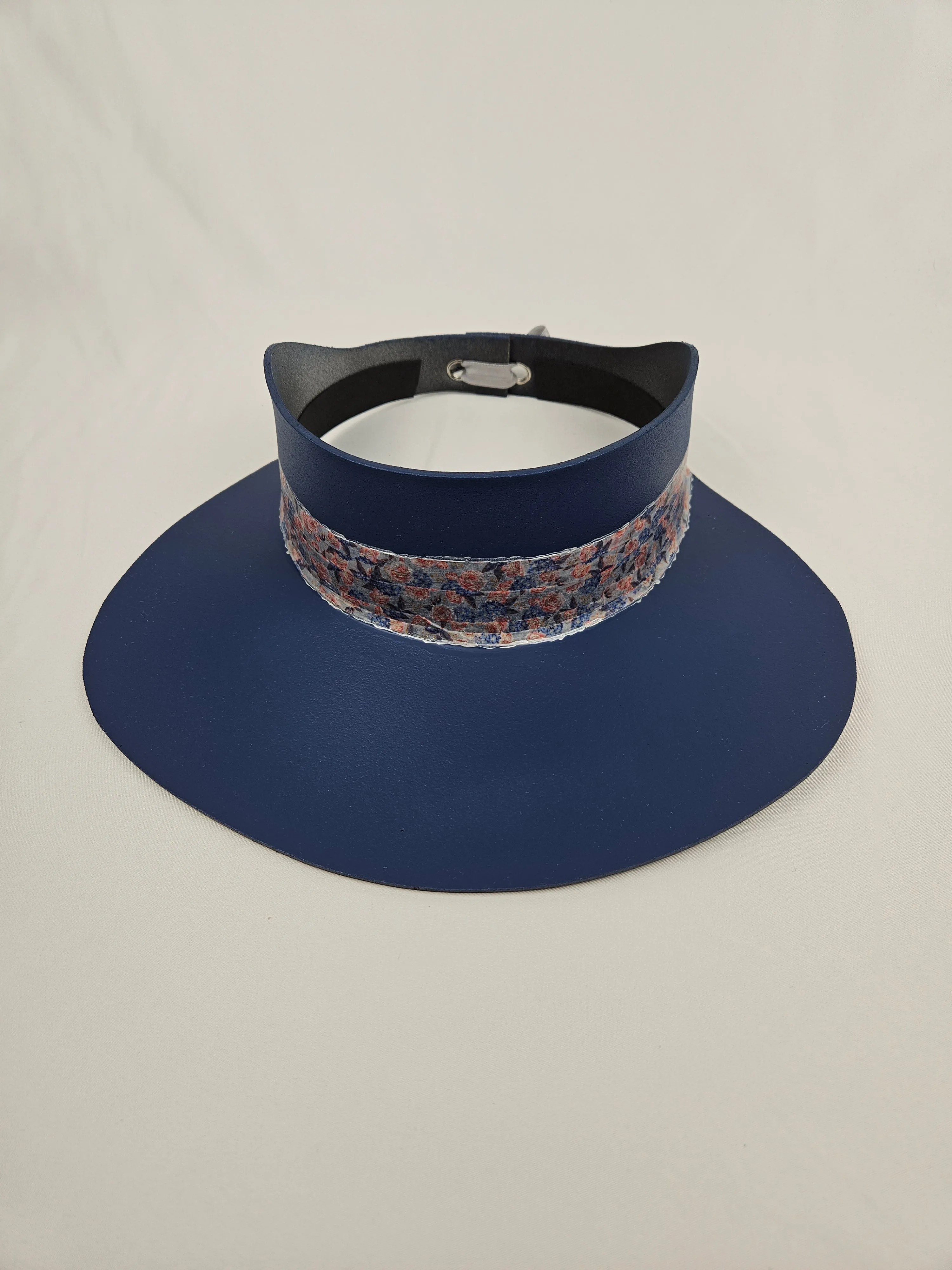 Tall Navy Blue "LadyEVA" Visor Hat with Pink and Blue Floral Band