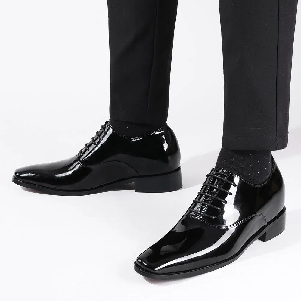 This item only ships to the United States - 7 CM / 2.76 Inches CMR CHAMARIPA  Glossy Elevator Tuxedo Shoes Patent Leather High Increase Shoes