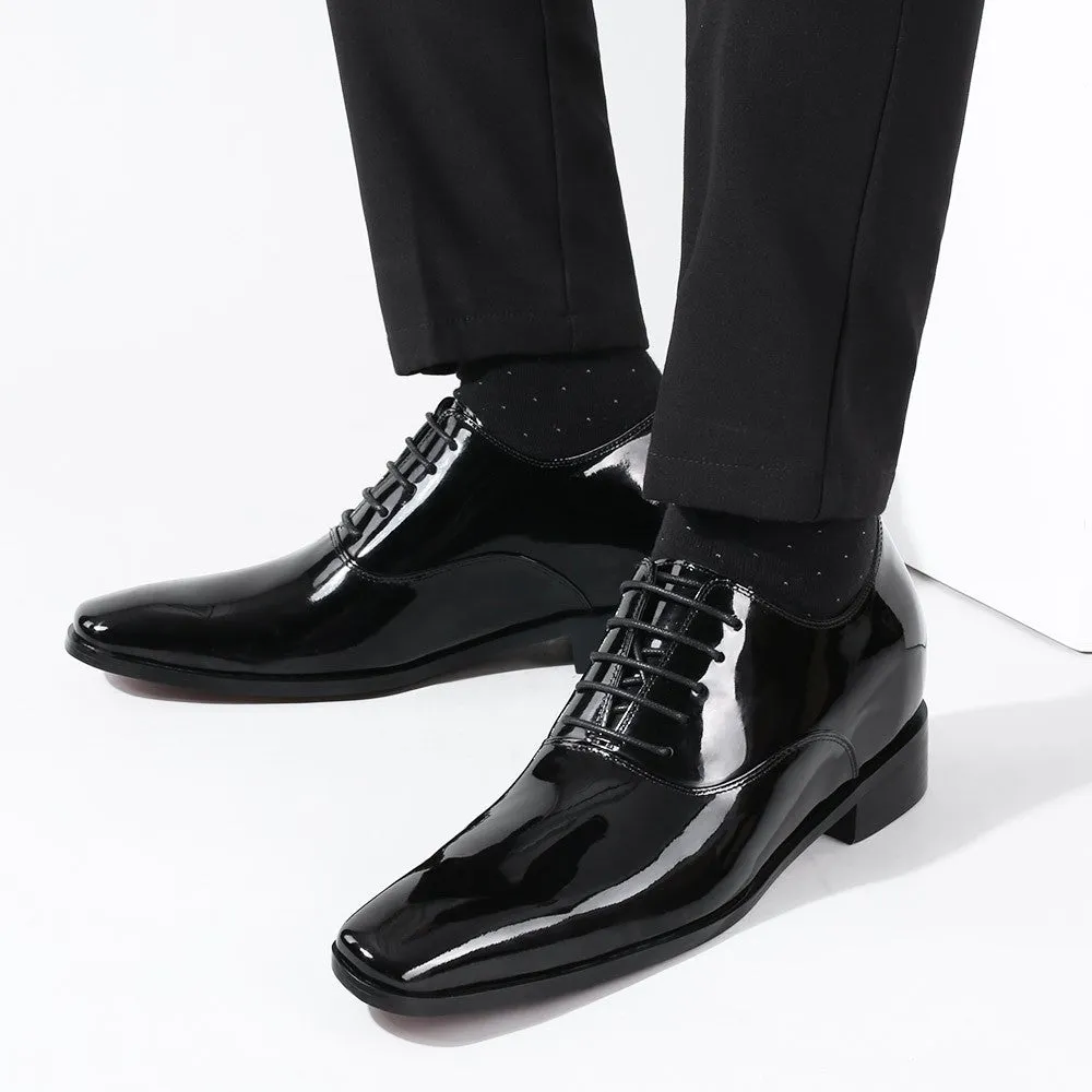 This item only ships to the United States - 7 CM / 2.76 Inches CMR CHAMARIPA  Glossy Elevator Tuxedo Shoes Patent Leather High Increase Shoes