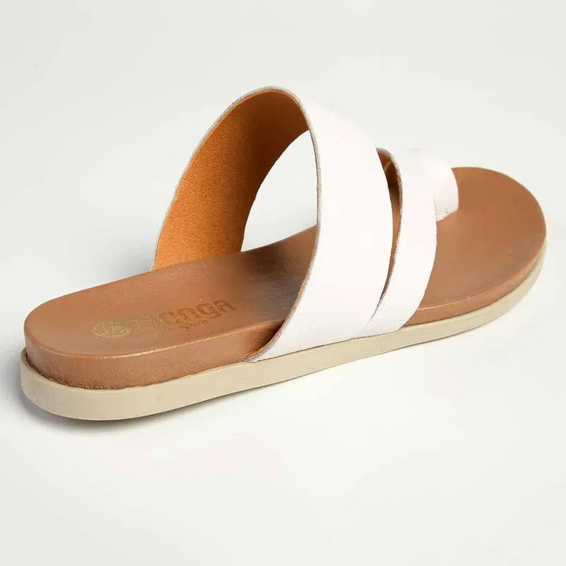 Tsonga Ningizimu Toe Loop Leather Sandals - White Cayak
