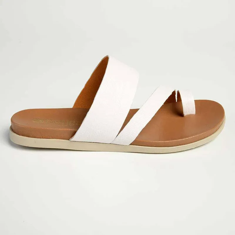 Tsonga Ningizimu Toe Loop Leather Sandals - White Cayak