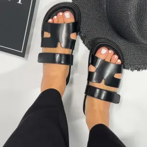 Uniqcomfy Solid Strappy Wide Size Flats Slide Sandals