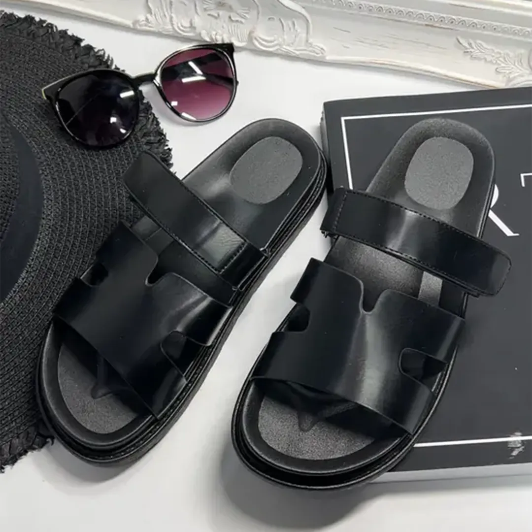 Uniqcomfy Solid Strappy Wide Size Flats Slide Sandals