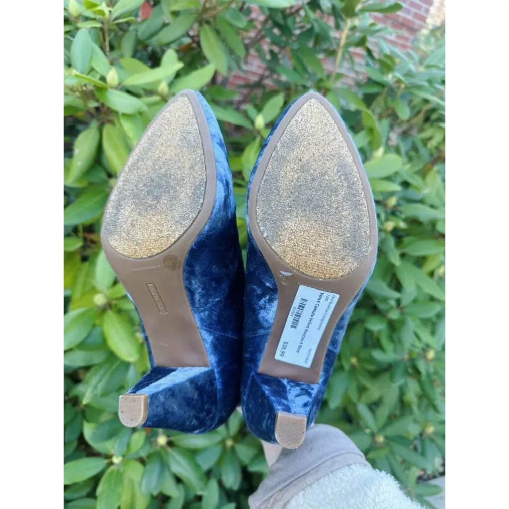 Vince Camuto Crushed Velvet Evanata Ankle Booties in Dusty Blue - Size 8