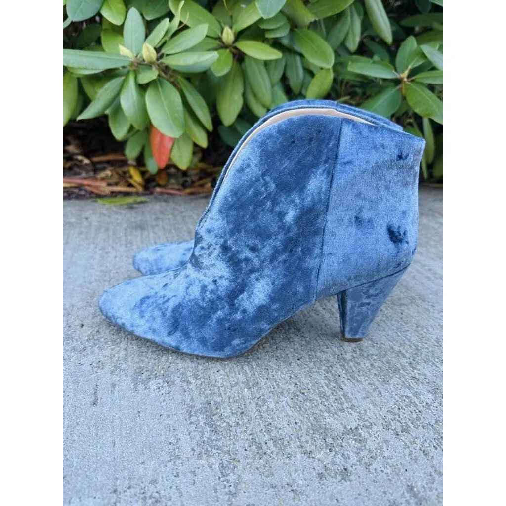 Vince Camuto Crushed Velvet Evanata Ankle Booties in Dusty Blue - Size 8