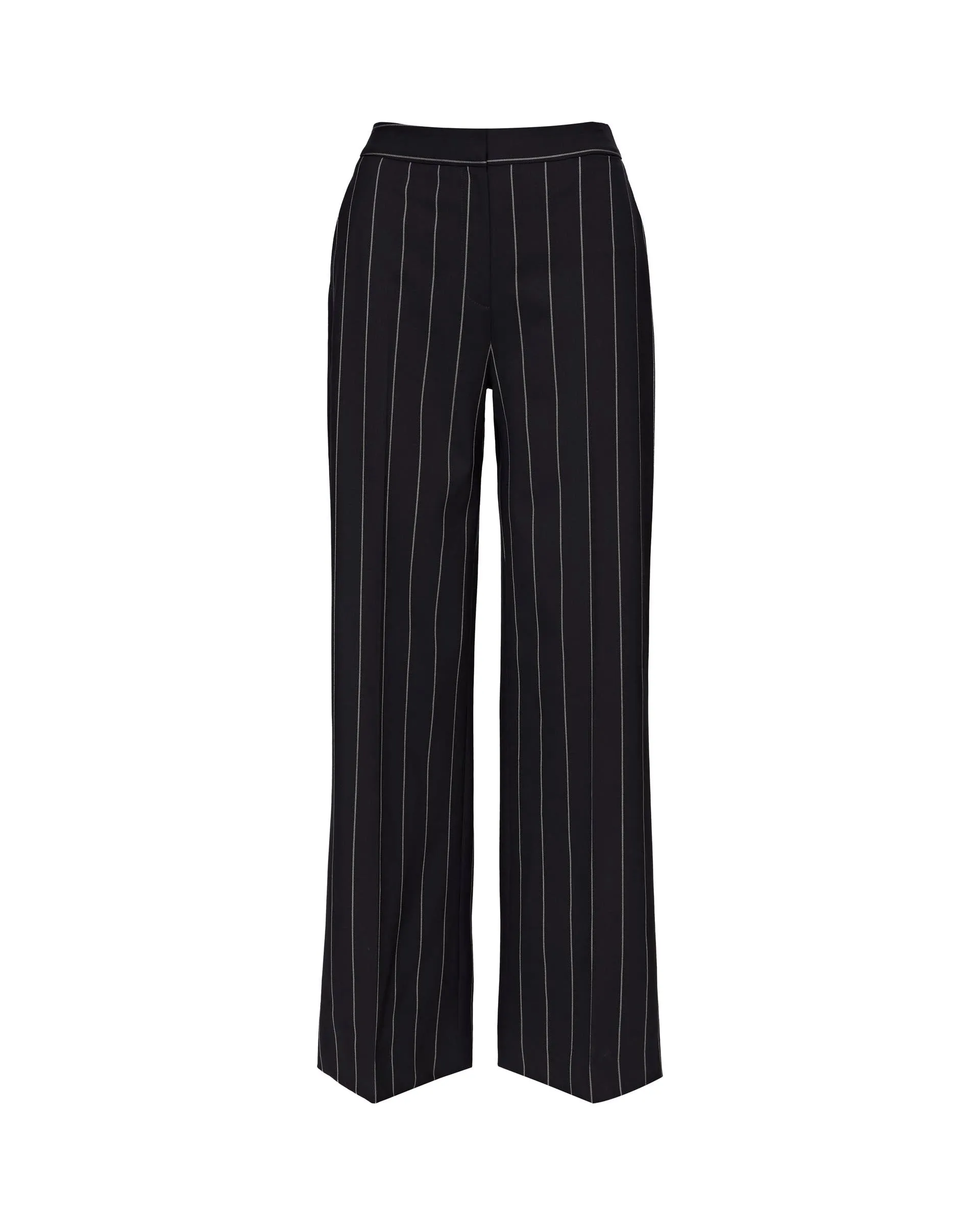 Wide Leg Trouser in Stretch Wool | Navy Stripe