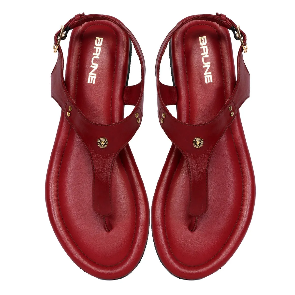 Wine Leather T-Strap Sandal with Toe Separator Loop Buckle