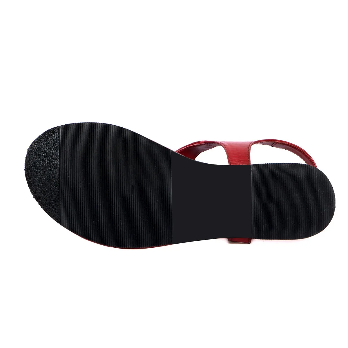 Wine Leather T-Strap Sandal with Toe Separator Loop Buckle
