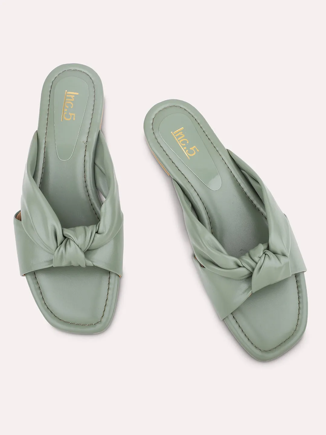 Women Green Open Toe Flats