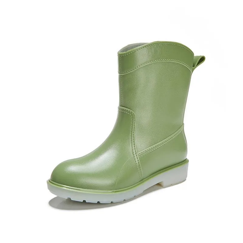 Women mid calf low heel antiskid slip on rain boots
