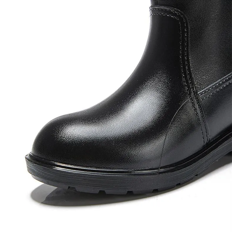 Women mid calf low heel antiskid slip on rain boots