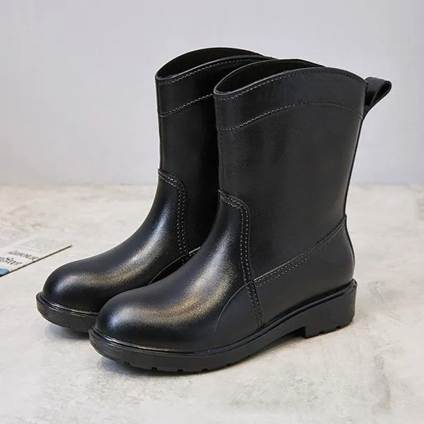 Women mid calf low heel antiskid slip on rain boots
