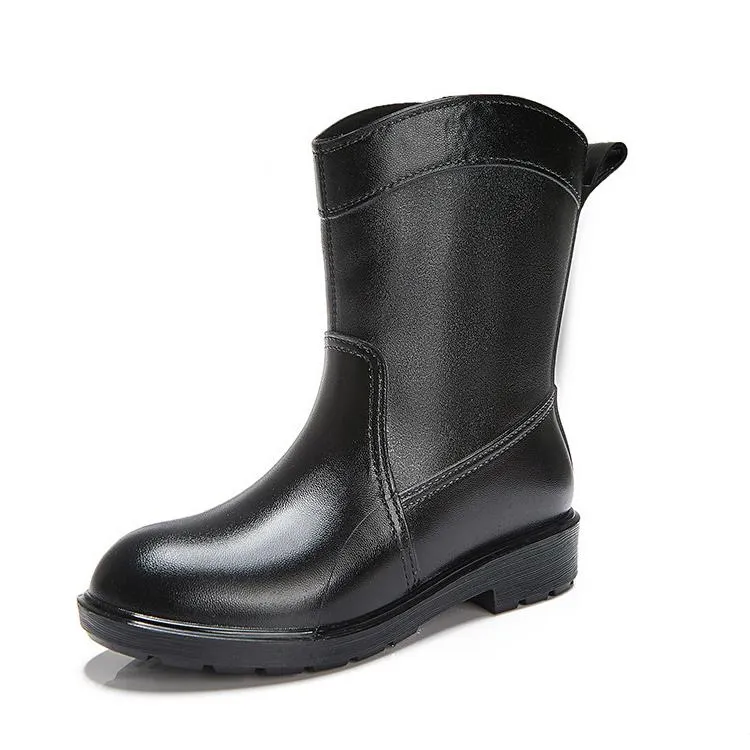 Women mid calf low heel antiskid slip on rain boots
