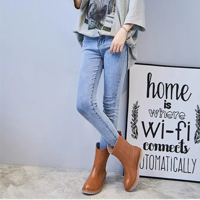 Women mid calf low heel antiskid slip on rain boots