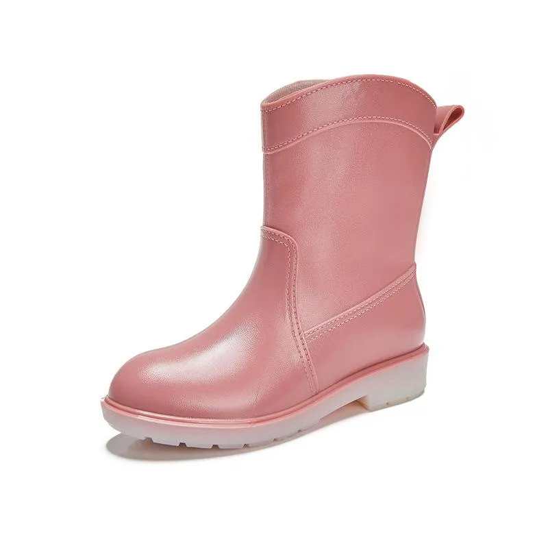 Women mid calf low heel antiskid slip on rain boots