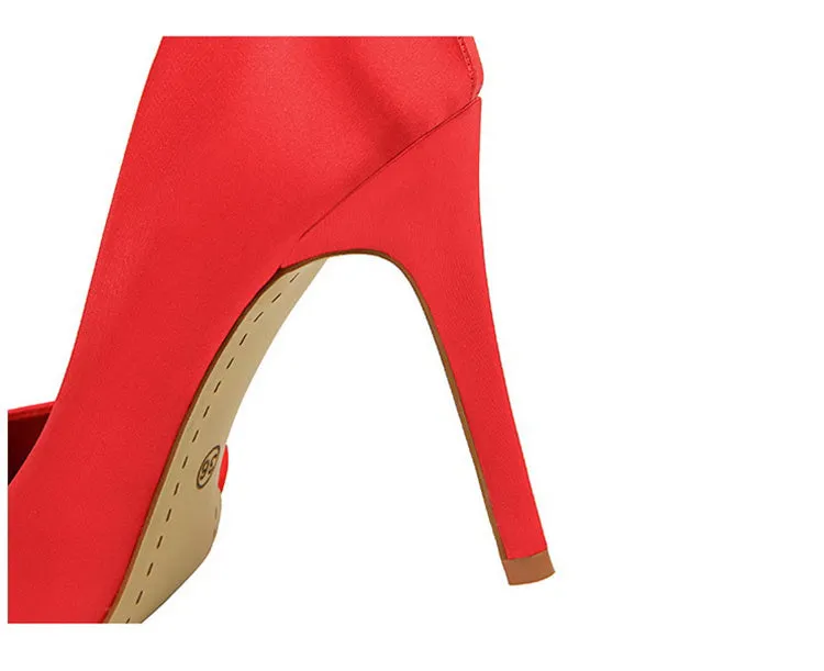 Women Satin Pointed Toe High Heels Dress Wedding Shoes