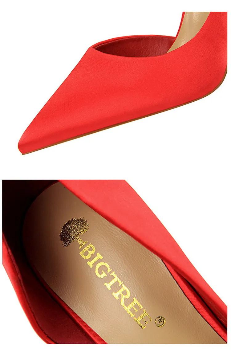 Women Satin Pointed Toe High Heels Dress Wedding Shoes