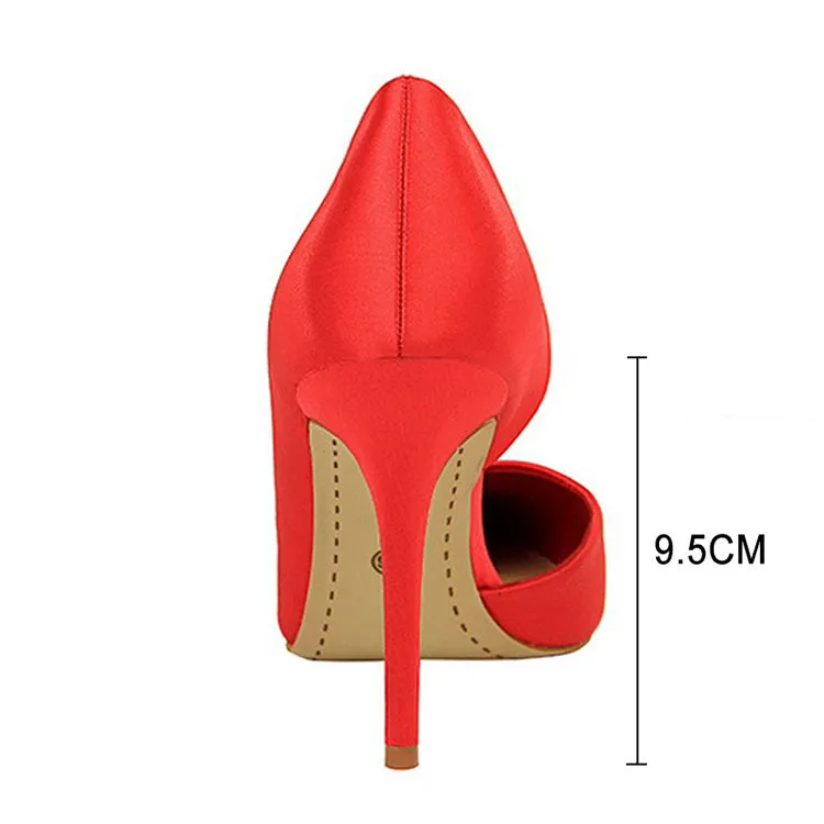 Women Satin Pointed Toe High Heels Dress Wedding Shoes