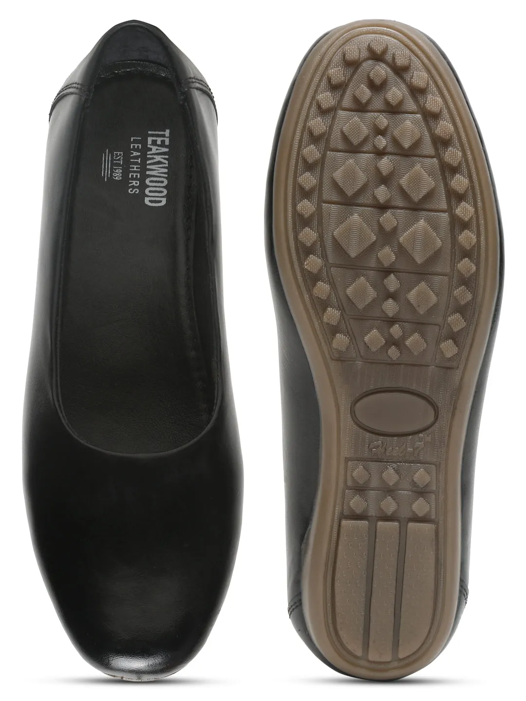 Women's Black Embossed Pattern Leather Ballet Flat Shoes