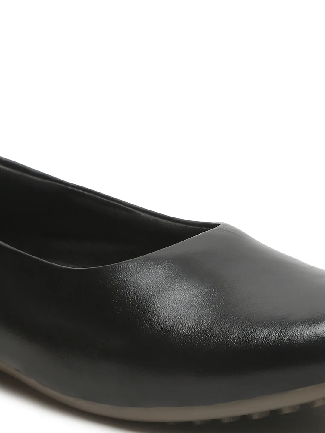 Women's Black Embossed Pattern Leather Ballet Flat Shoes
