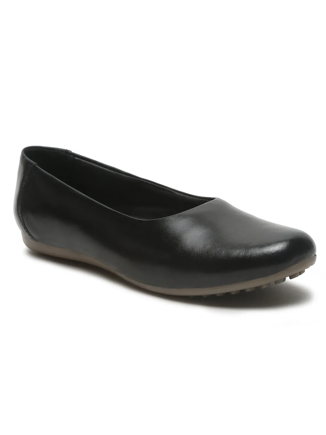 Women's Black Embossed Pattern Leather Ballet Flat Shoes