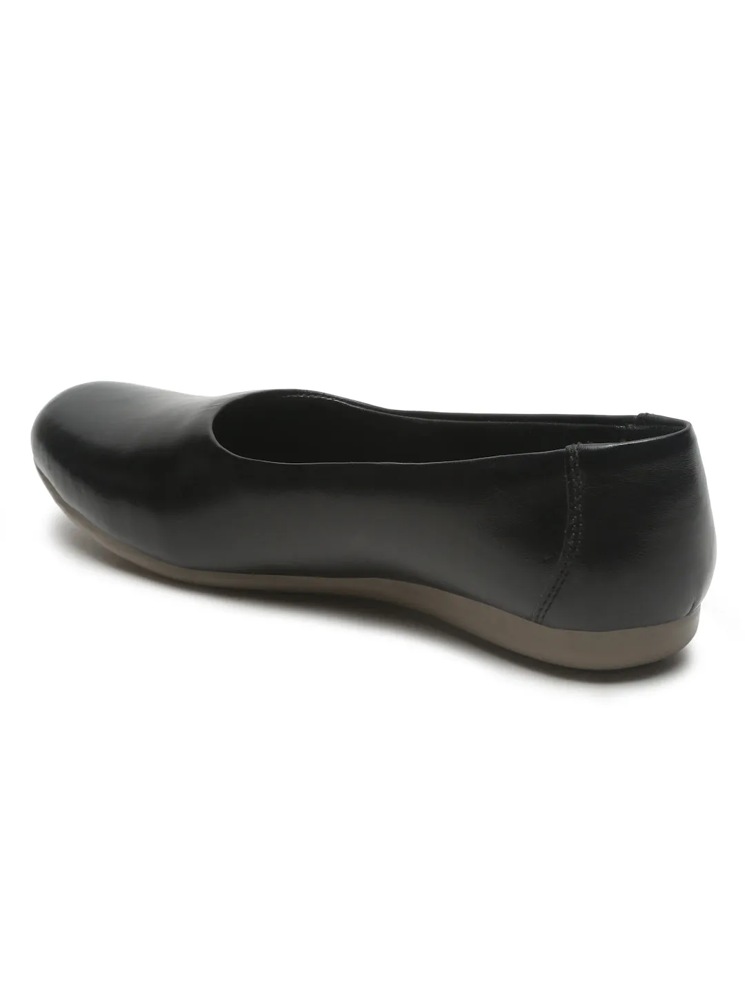 Women's Black Embossed Pattern Leather Ballet Flat Shoes