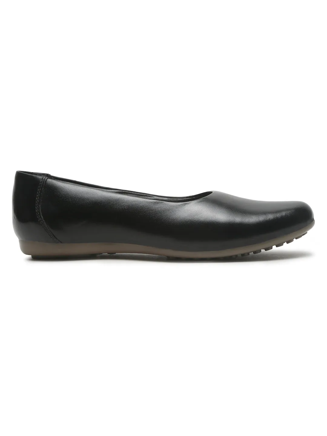 Women's Black Embossed Pattern Leather Ballet Flat Shoes