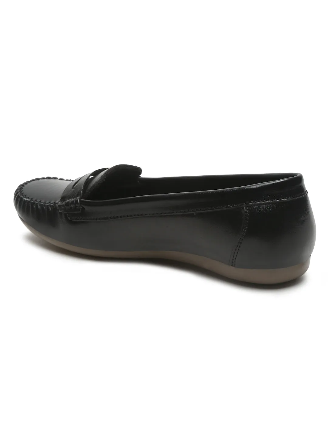 Women's Black Solid Leather Ballet Flat Shoes