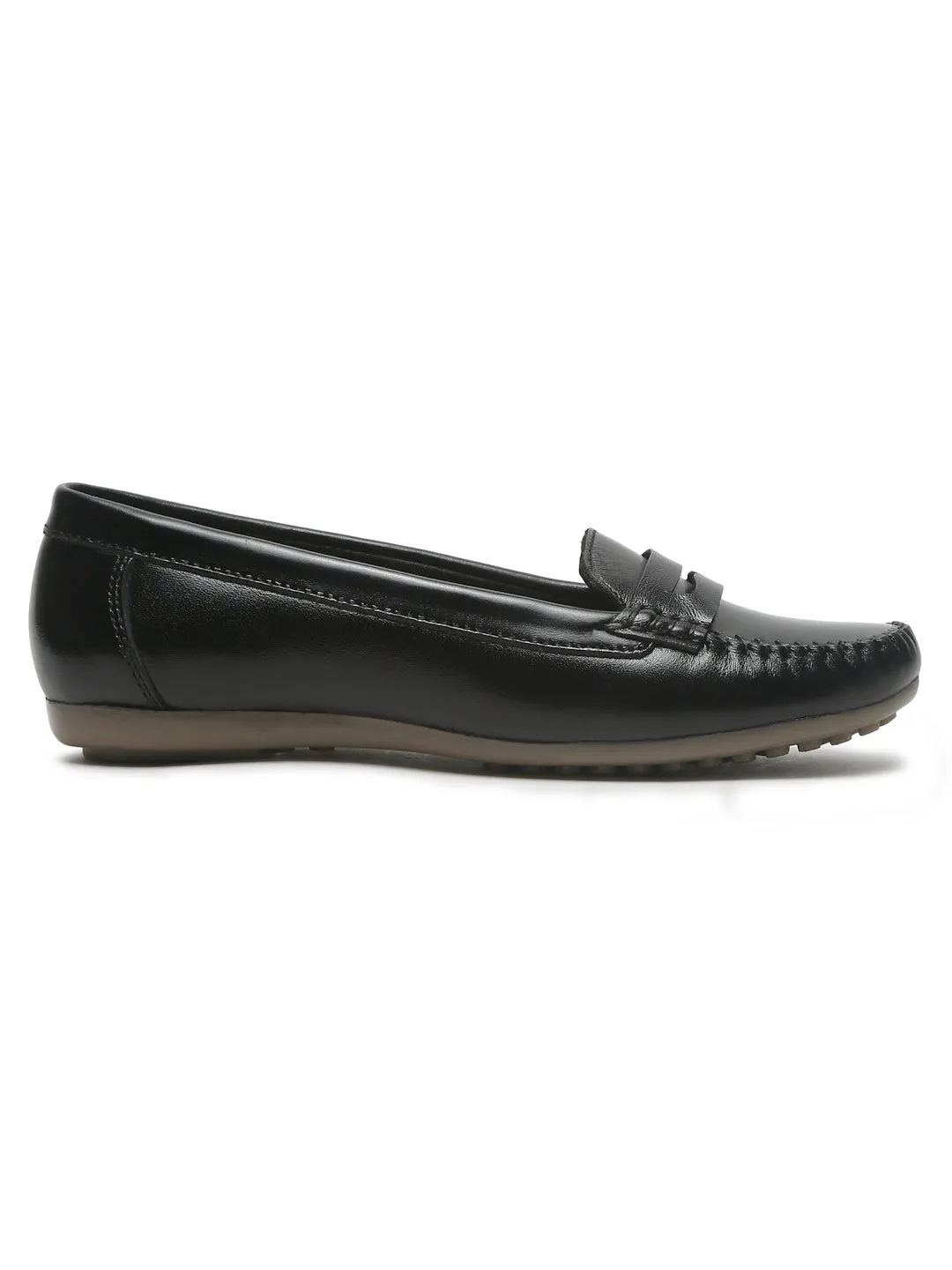 Women's Black Solid Leather Ballet Flat Shoes