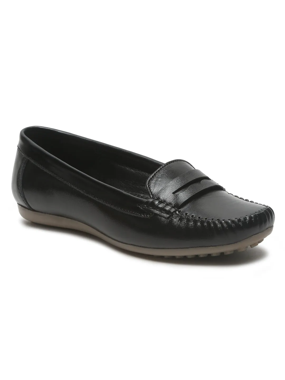Women's Black Solid Leather Ballet Flat Shoes