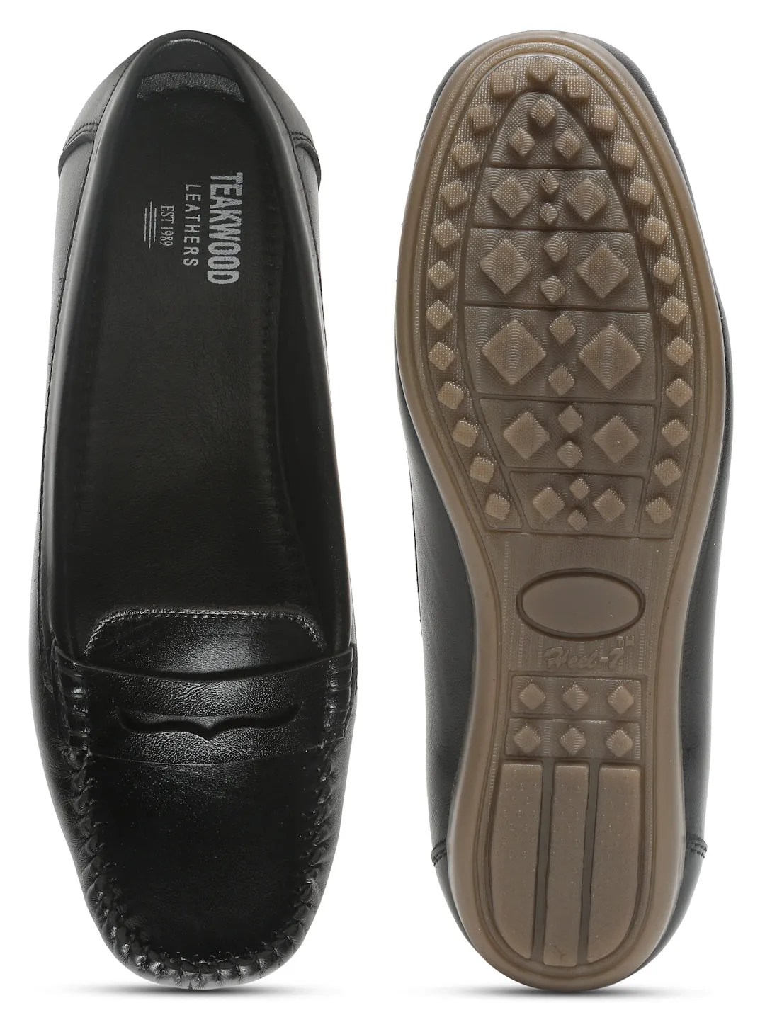 Women's Black Solid Leather Ballet Flat Shoes