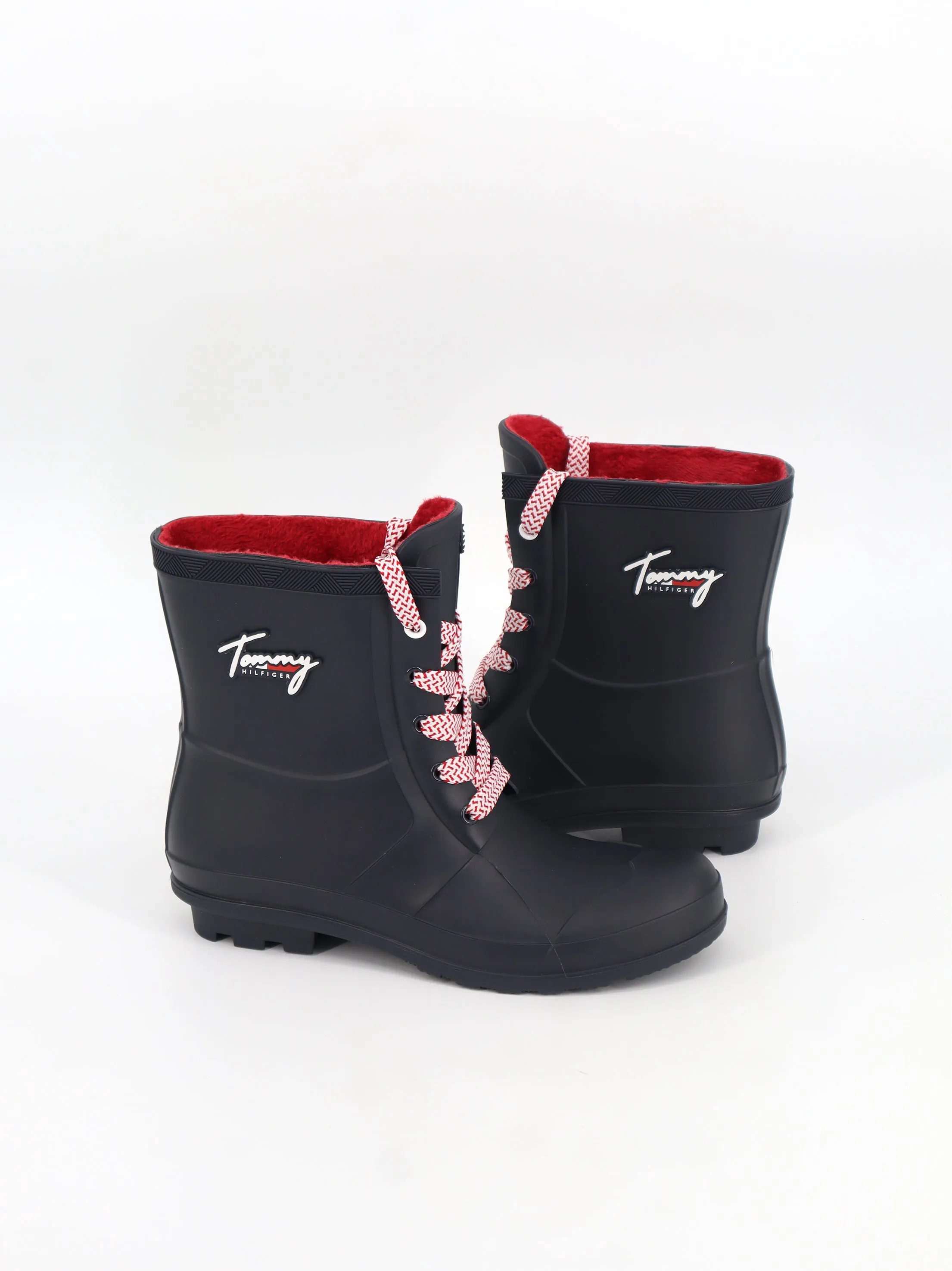 Women's Brand Logo Patched Rain Ankle Boots,Navy