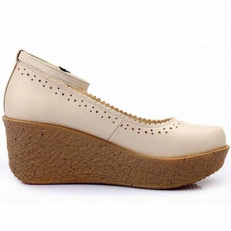 Women's Casual Shoes Leather Comfort Wedges Breathable Pumps WCS0348