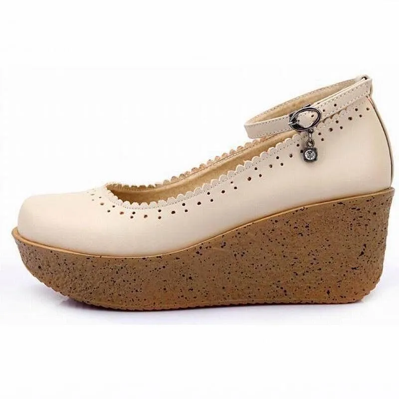Women's Casual Shoes Leather Comfort Wedges Breathable Pumps WCS0348