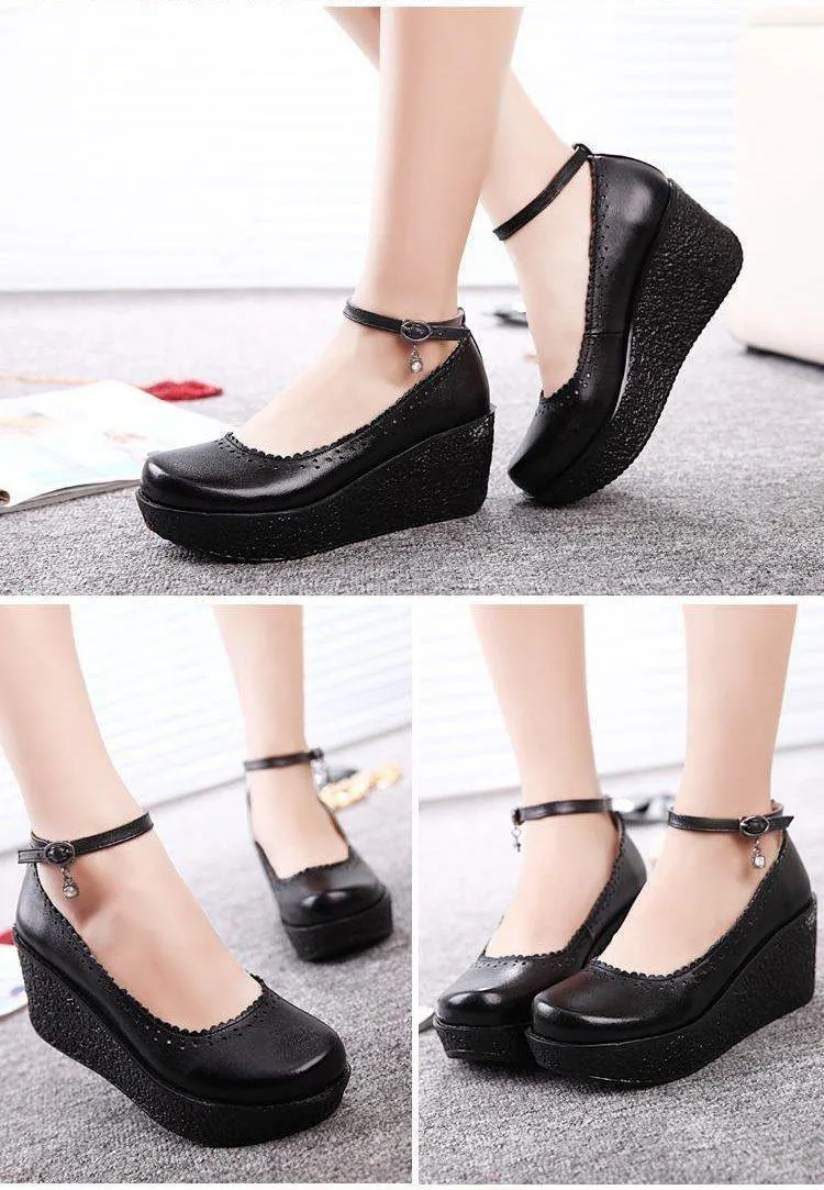 Women's Casual Shoes Leather Comfort Wedges Breathable Pumps WCS0348