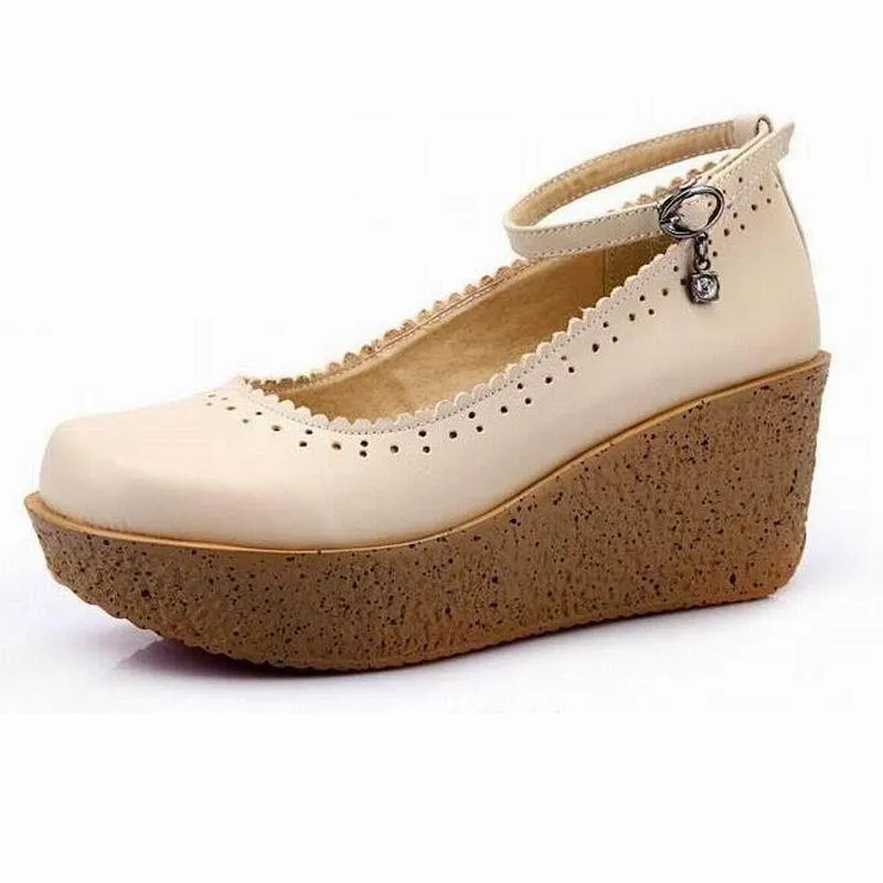 Women's Casual Shoes Leather Comfort Wedges Breathable Pumps WCS0348