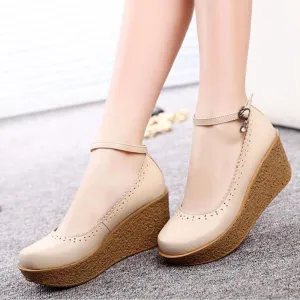 Women's Casual Shoes Leather Comfort Wedges Breathable Pumps WCS0348