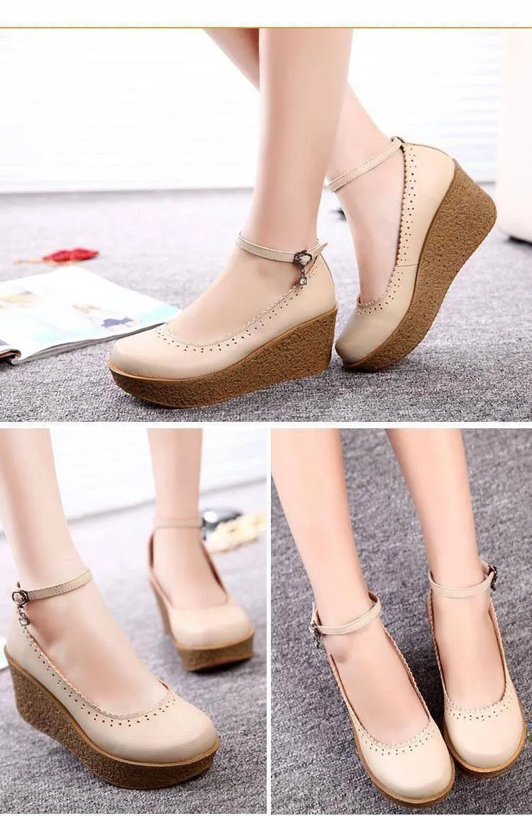 Women's Casual Shoes Leather Comfort Wedges Breathable Pumps WCS0348