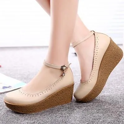 Women's Casual Shoes Leather Comfort Wedges Breathable Pumps WCS0348