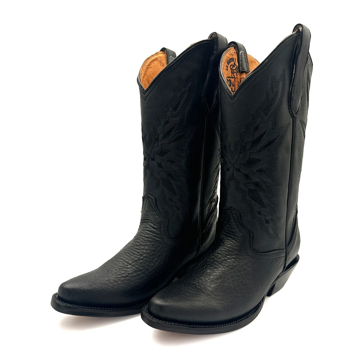 Women’s Genuine Leather Pointed Toe Mid Calf Black Western Boots