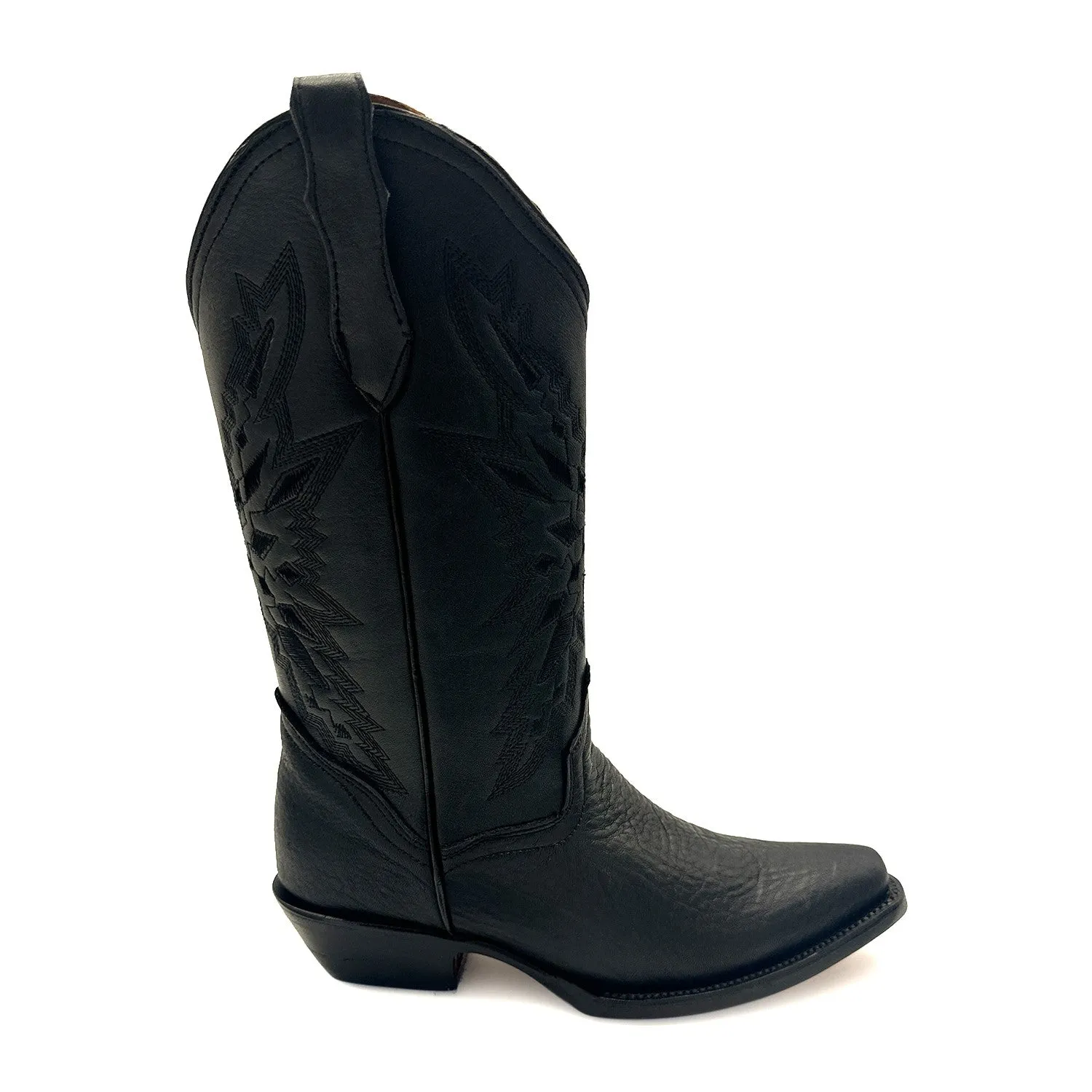 Women’s Genuine Leather Pointed Toe Mid Calf Black Western Boots