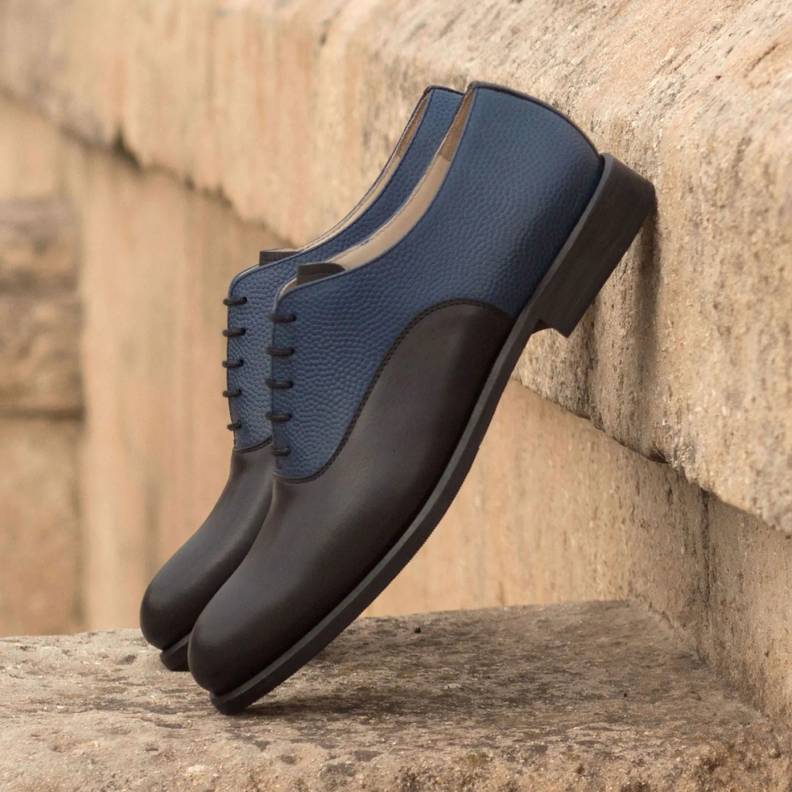 Women's Oxford Leather Shoes Black Blue 3092