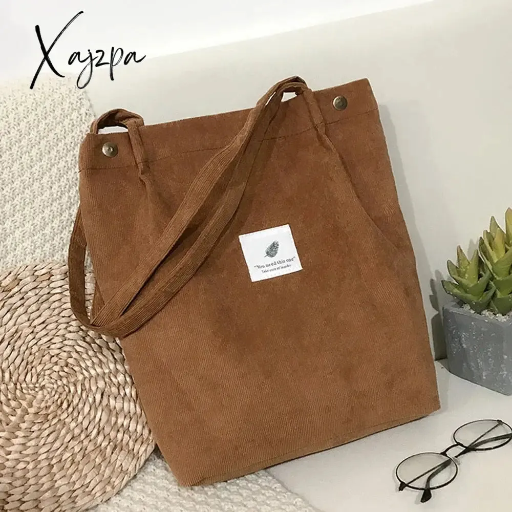 Xajzpa - Women Corduroy Shoulder Shopping Bags Reusable Casual Outdoor Party Tote New Female Bag Handbags with Button Eco Organizer